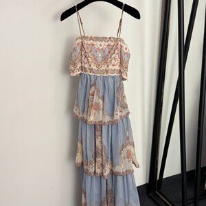 Zimmermann Floral Tiered Maxi Dress Backless Spaghetti Strap Resort Dress